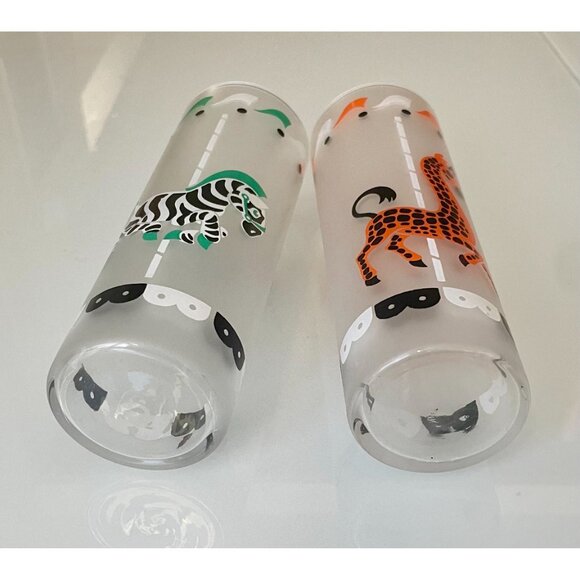 Libby CAROUSEL Glasses, (2) Merry-go-round Frosted Glasses with Giraffe,  Zebra - Picture 5 of 9